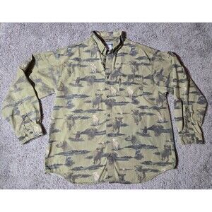 Columbia River Lodge Mens Large Labrador Dogs Bird Hunting Button Shirt Green